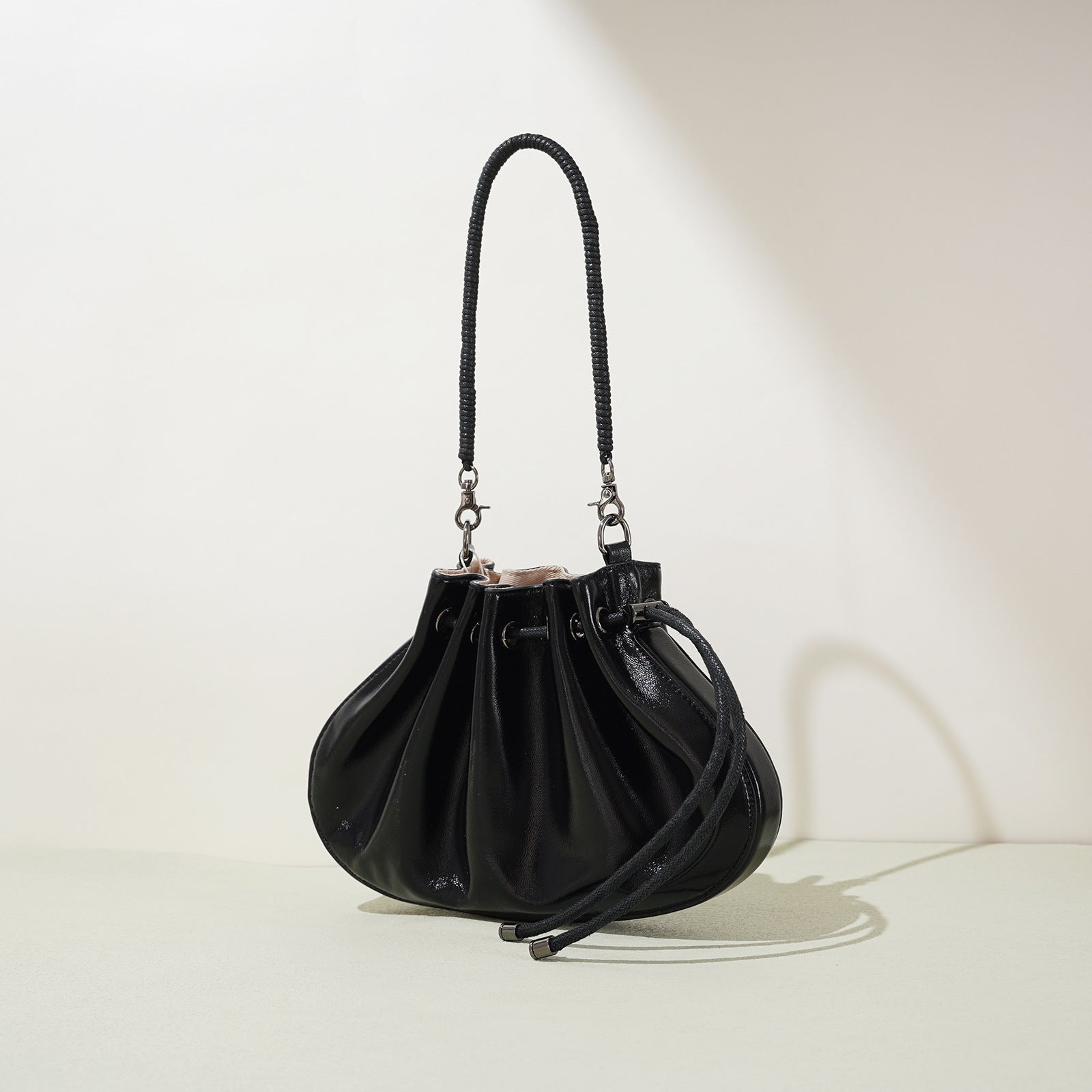 ruched drawstring mini bag with cord handle – ARAD