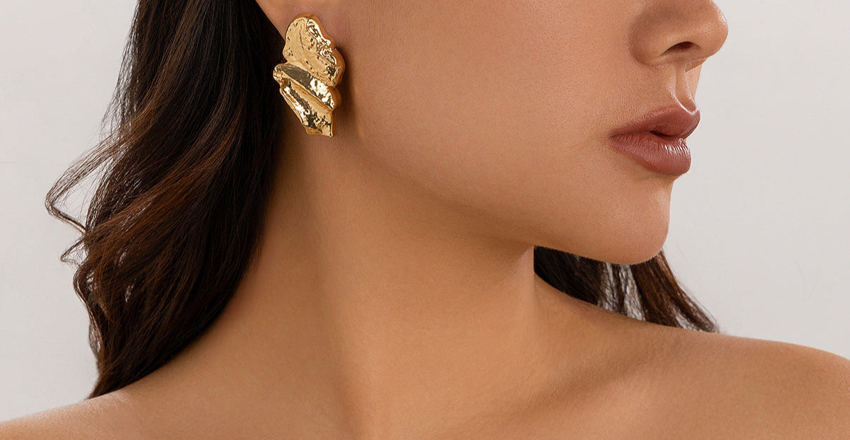 Textured molten double-layer earrings with sculptural finish - Vadvy