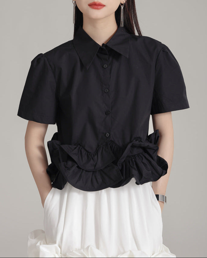 Short sleeve shirt with ruffled hem - Breezzu