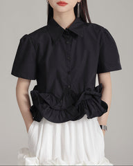 Short sleeve shirt with ruffled hem - Breezzu