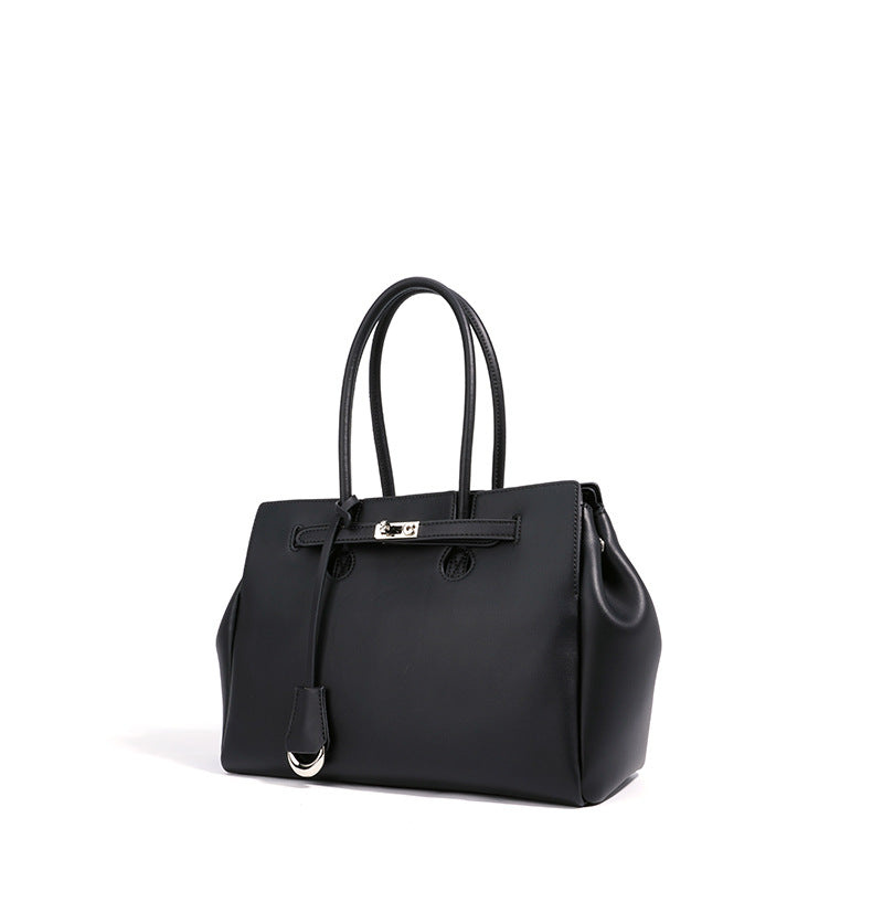 structured top-handle tote with lock detail – VIOLET