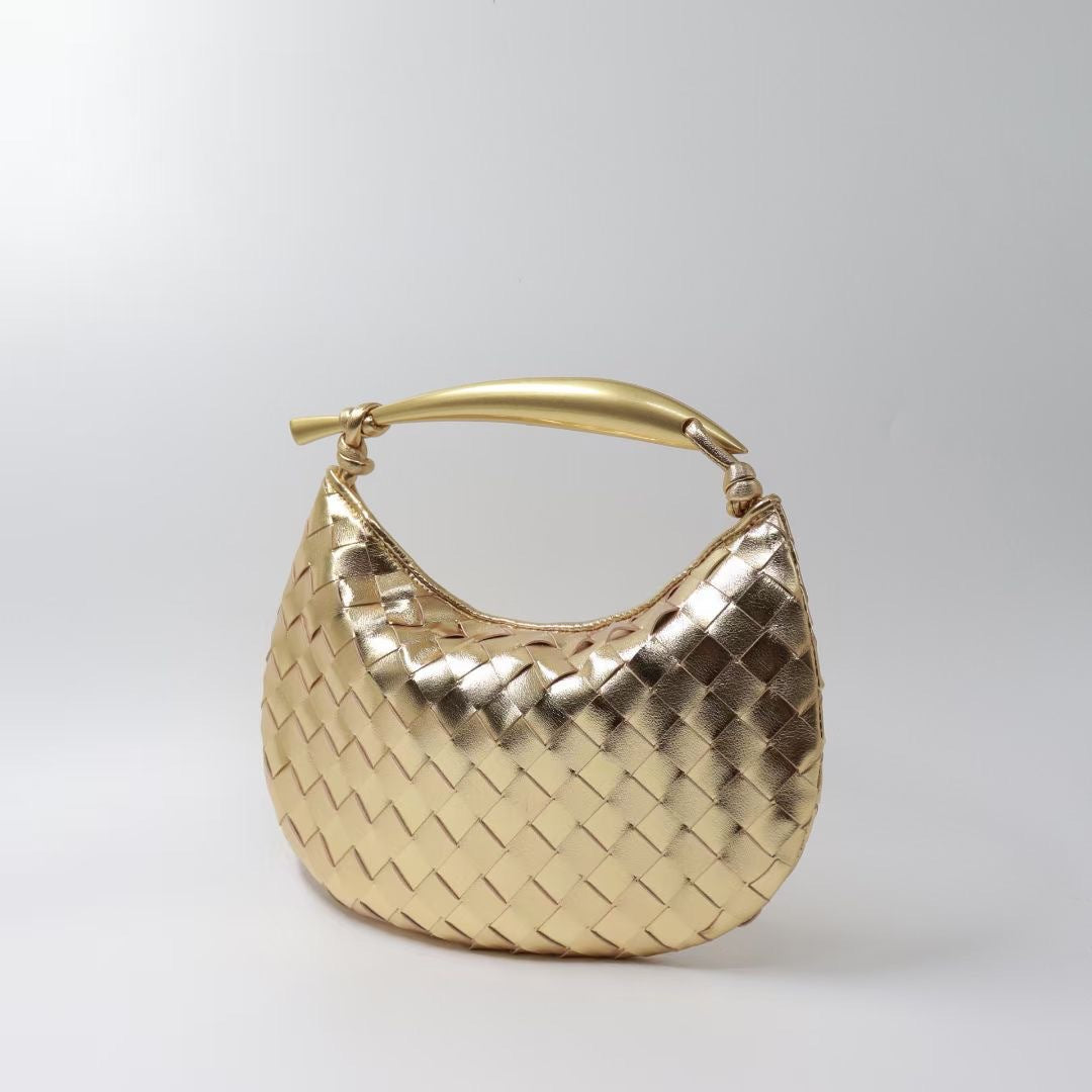 woven crescent shoulder bag with gold sculpted handle - KLLUONEL