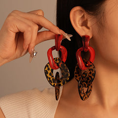 leopard acrylic chain earrings with red marble links – FIERA