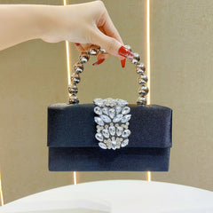 Rhinestone embellished box clutch with spherical handle - Entidu