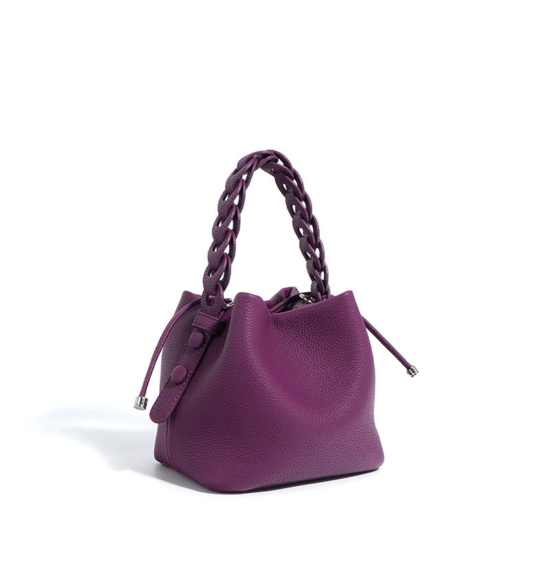 drawstring mini bucket bag with braided top handle – SIENNA