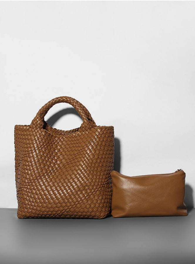 woven leather tote bag with top handles - Aaatrti