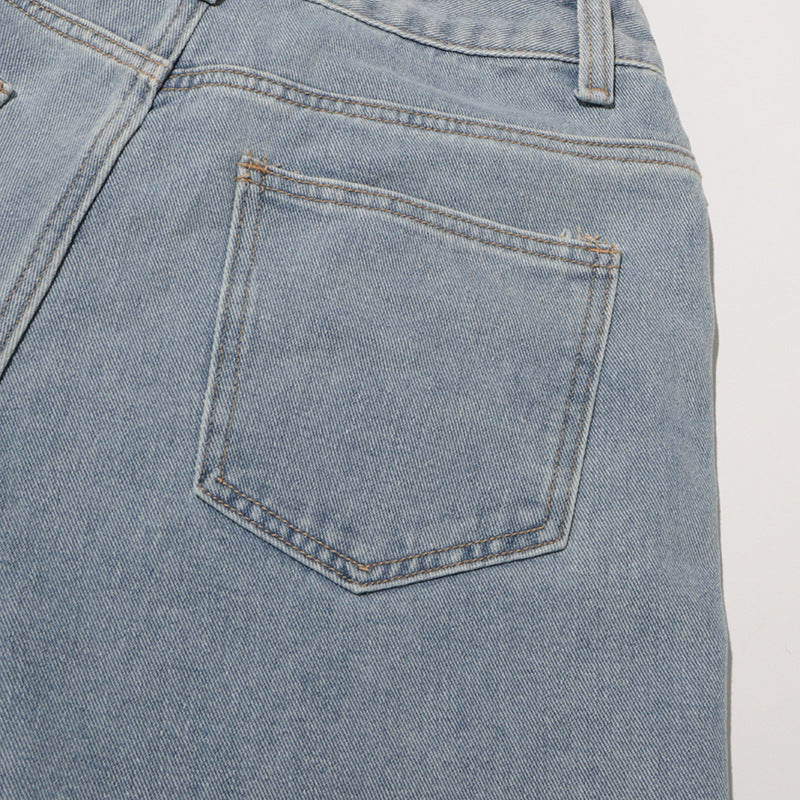 High-waisted denim pants with floral embroidery - Fusni