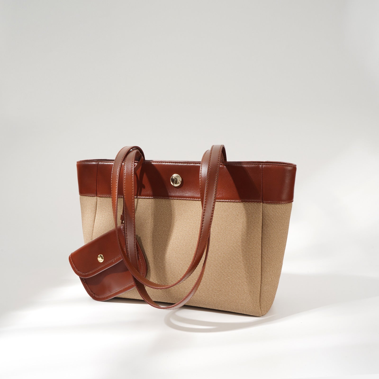 two-tone canvas tote with mini pouch - OLIKIA