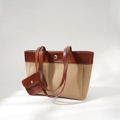 two-tone canvas tote with mini pouch - OLIKIA