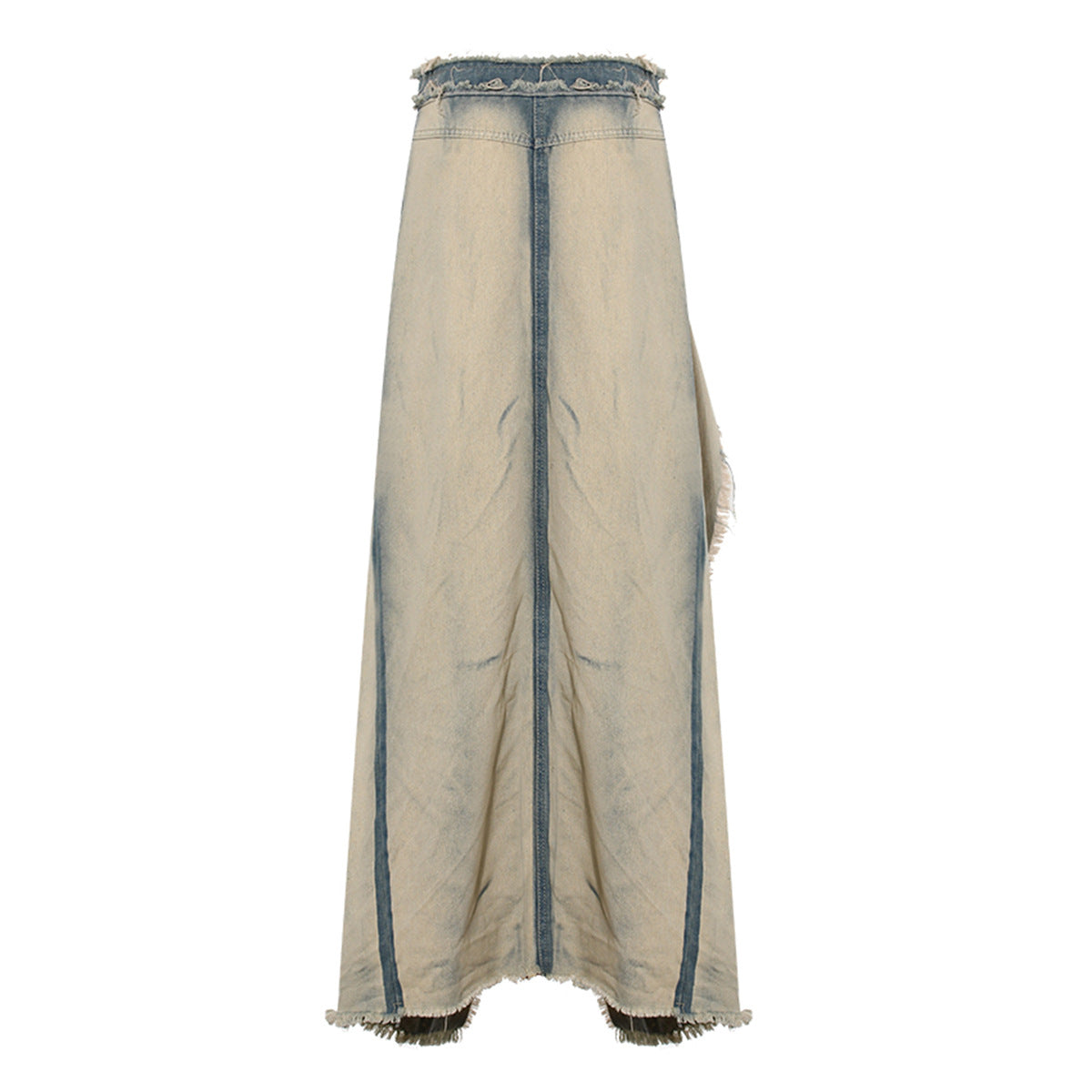 distressed denim maxi skirt with raw slit - Balthah
