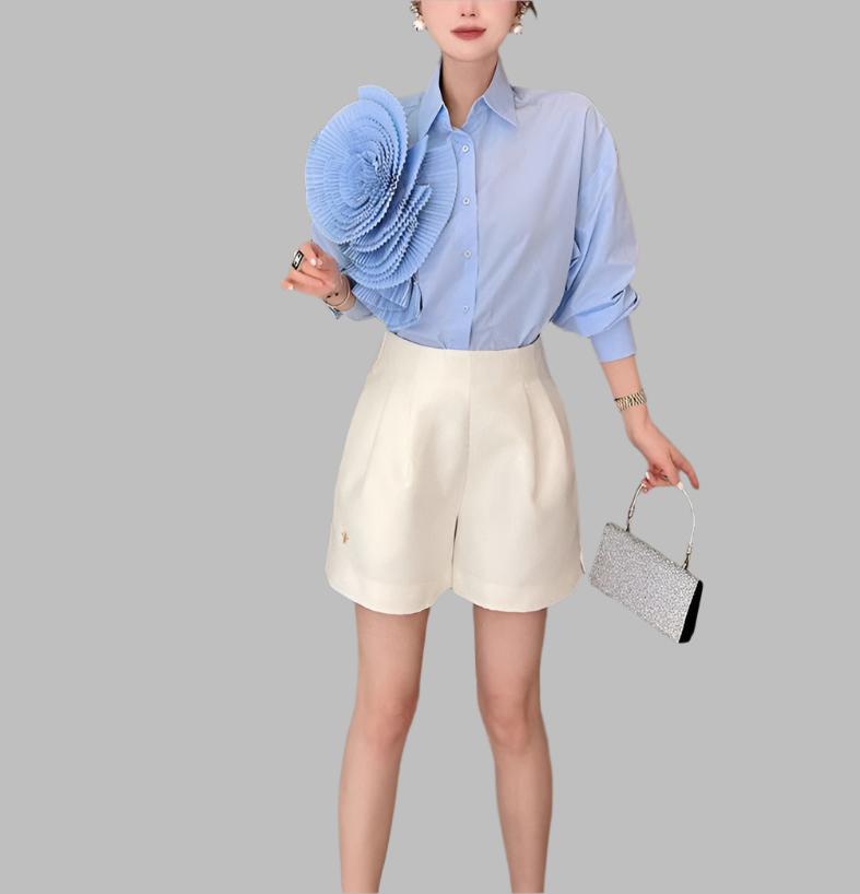 long-sleeve shirt with oversized pleated shoulder detail – Tavvi