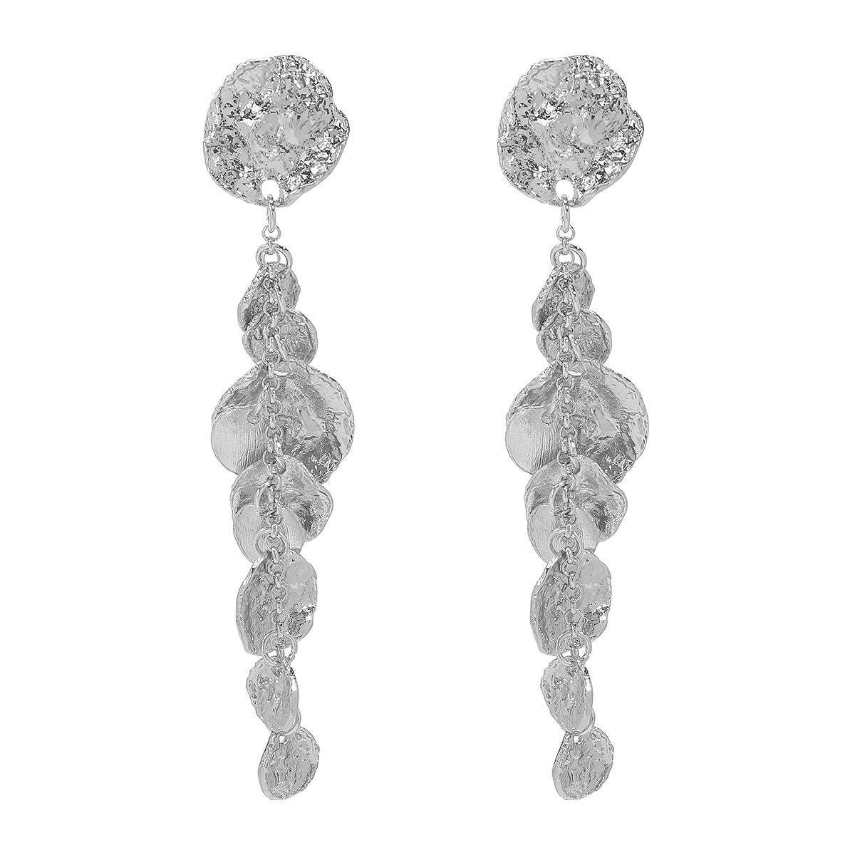 Textured cascading coin drop earring with molten finish – Ardinu