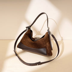 suede crescent hobo bag with leather trim – VERAL