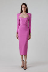 long sleeve midi dress with sculpted neckline – Adeyte