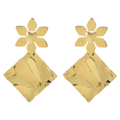 flower stud earrings with hammered square drop - SOLEAG