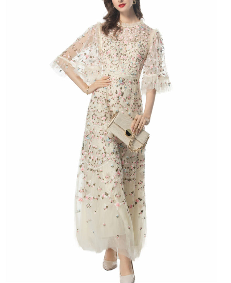 embroidered tulle gown with sheer sleeves – ESMEE