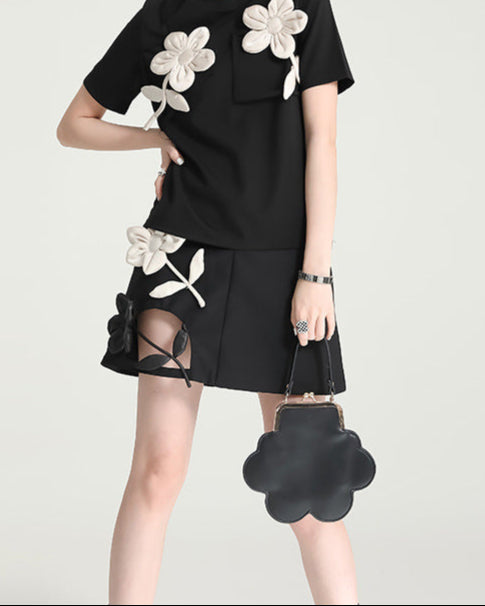 mini A-line skirt with 3D floral appliqué – FLORAX