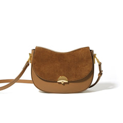 crescent flap crossbody bag with suede top - SARKA
