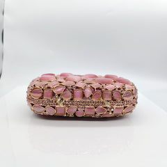Pink crystal embellished clutch with geometric stones - Artilu