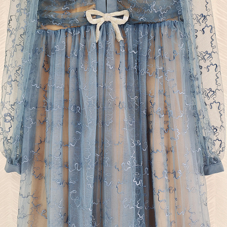 sheer embroidered midi dress with ribbon bows – Elueua