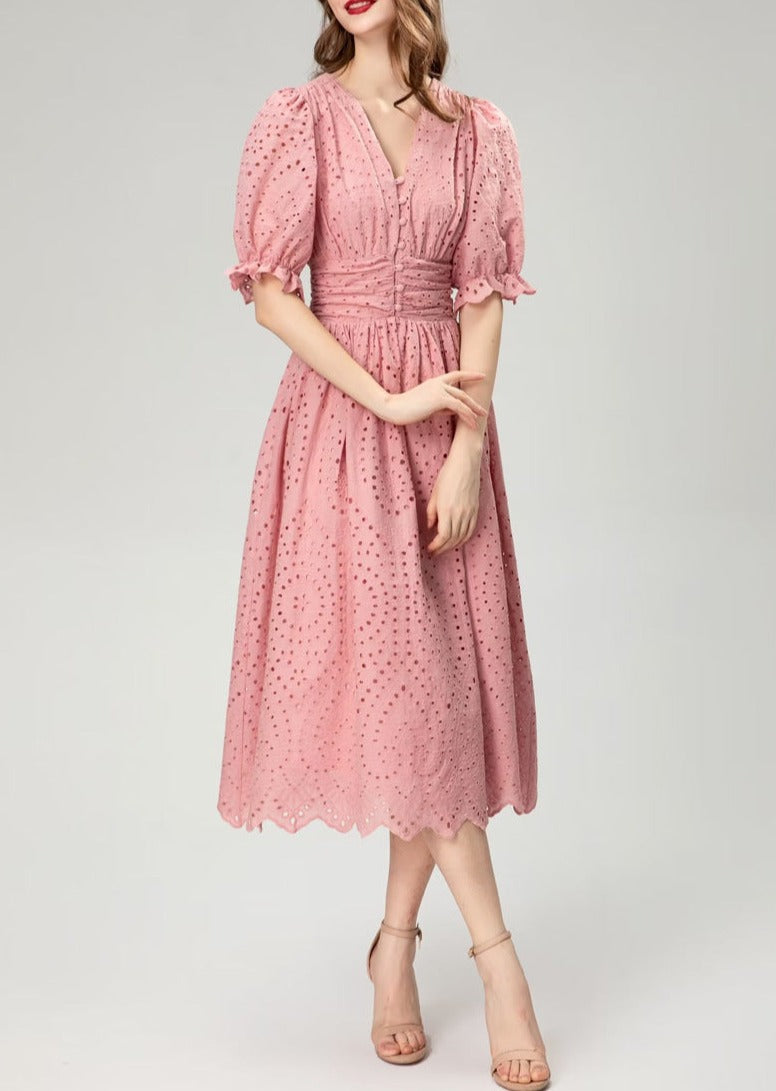 puff sleeve eyelet midi dress – Aagwqrm