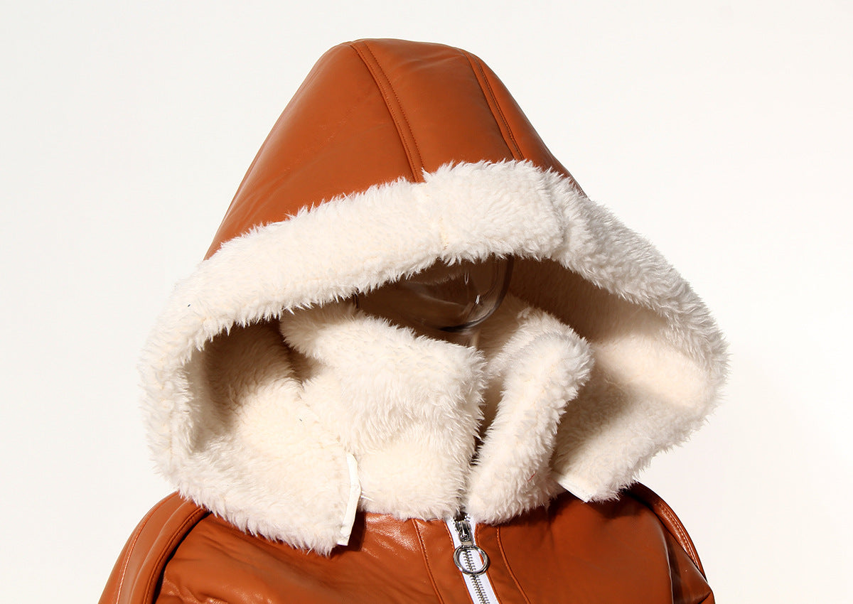 cropped leather and faux shearling hooded jacket - Joolie