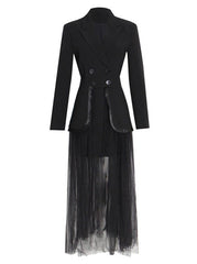 double-breasted blazer dress with sheer pleated maxi overlay - Addien