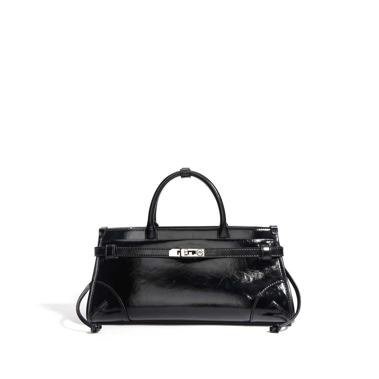 patent leather top-handle bag with belt strap – NOIZS