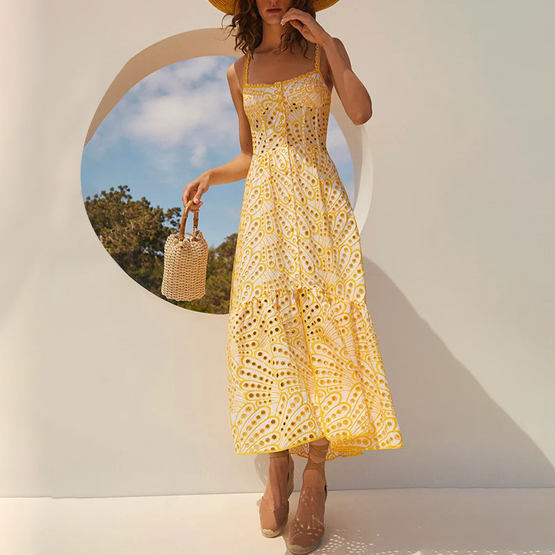 printed ruffle-hem sundress with spaghetti straps – Callisto