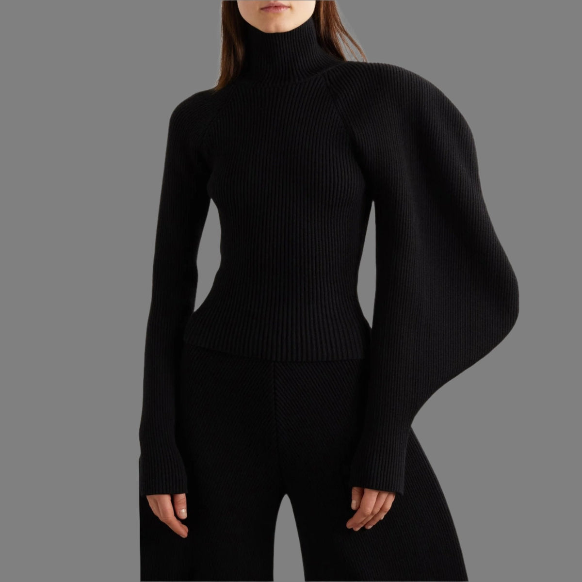 ribbed turtleneck top with sculptural sleeve - Gajara