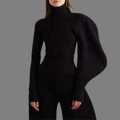 ribbed turtleneck top with sculptural sleeve - Gajara
