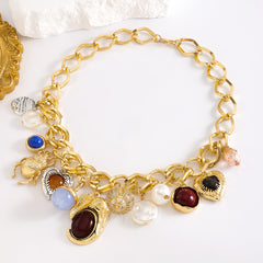 Thick Necklace with Selective Gemstone Charm - Ciltu