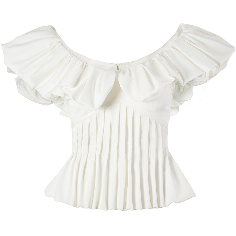 Off-shoulder pleated blouse with ruffle neckline – Argu
