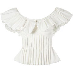 Off-shoulder pleated blouse with ruffle neckline – Argu