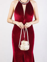 Stacked pearl embellished bag with chain strap - Luji