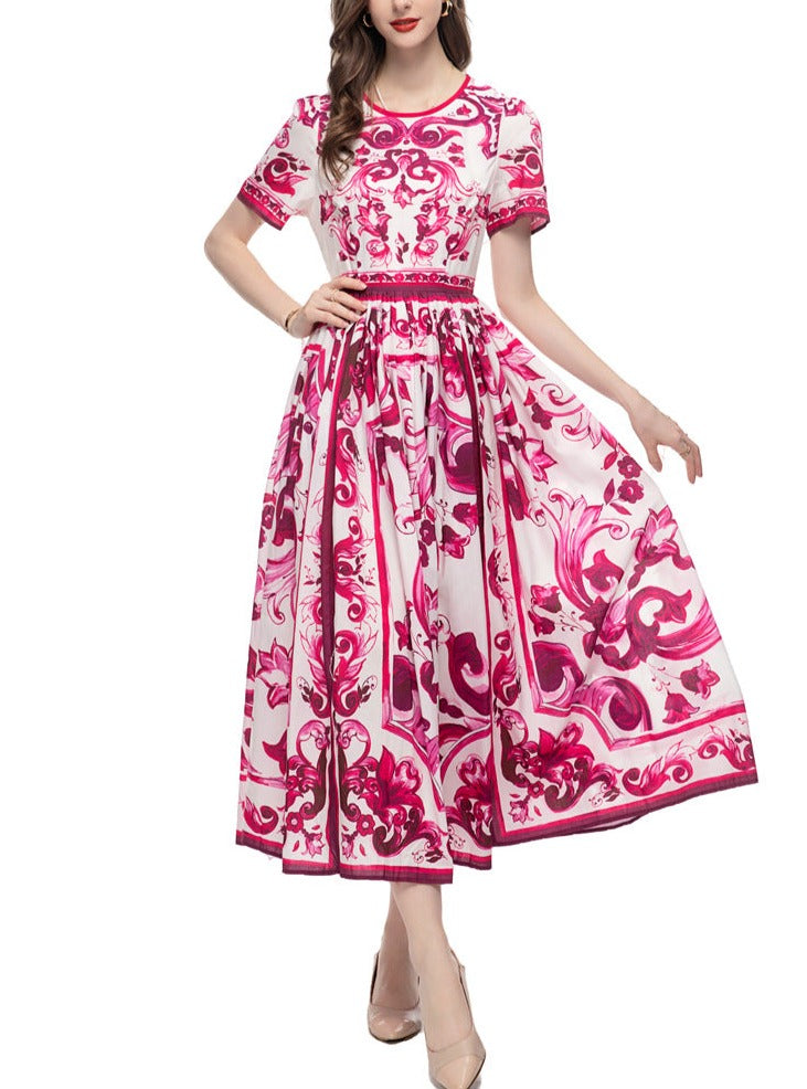 baroque print short-sleeve midi dress – Calcedonia