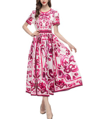 baroque print short-sleeve midi dress – Calcedonia