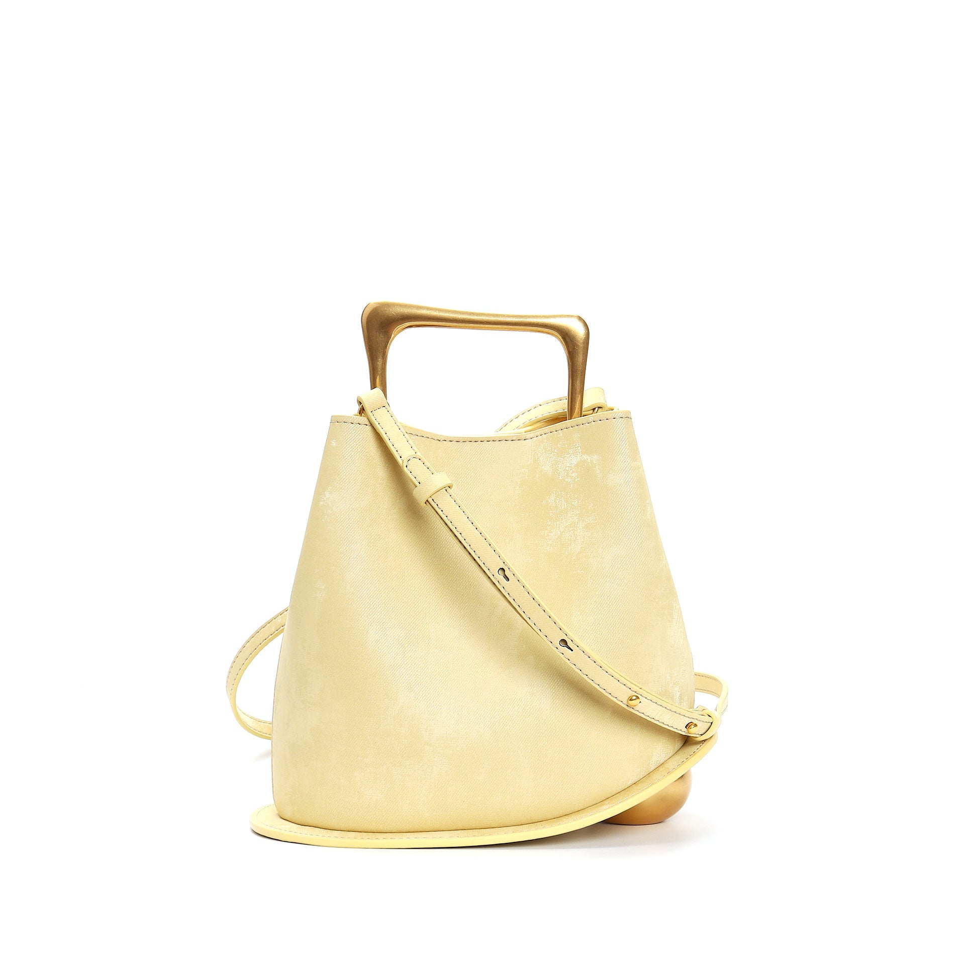asymmetric velvet mini bag with sculptural gold handle - KORZA
