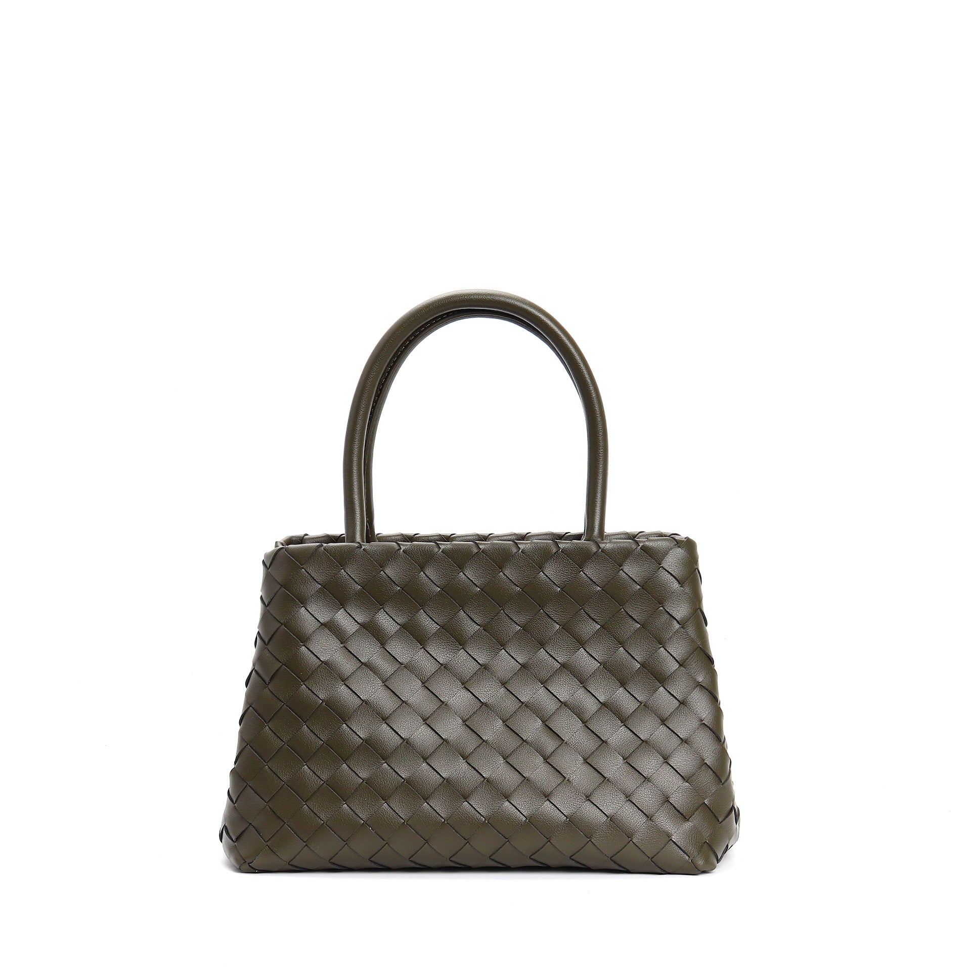 structured woven leather handbag with top handles and shoulder strap - MILZA