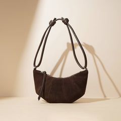 crescent suede shoulder bag with knotted strap – SIENNA
