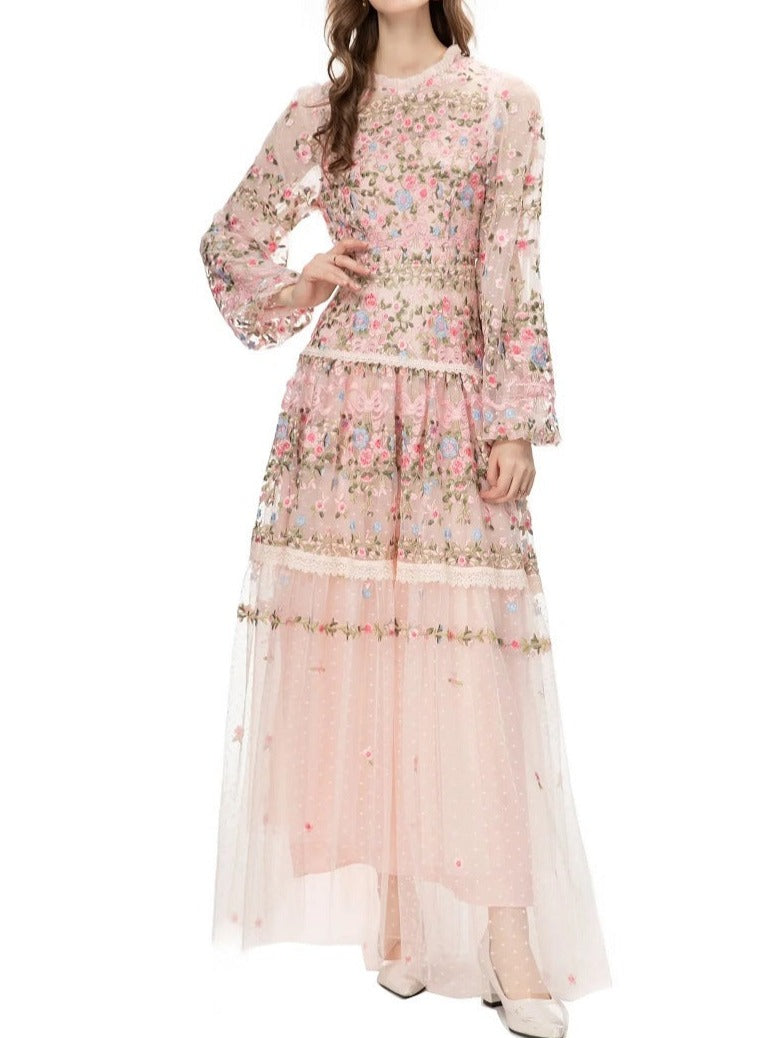 sheer embroidered tulle gown with floral motifs – Fikwesd