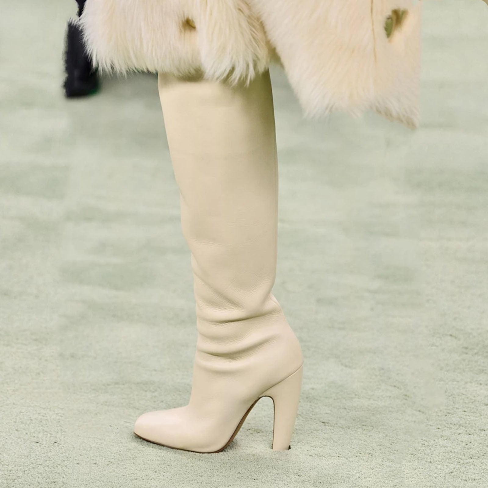 ivory faux leather knee-high boots with curved block heels – LUNIARA