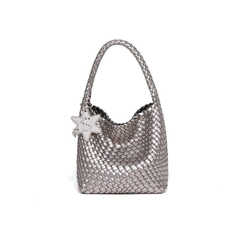 Woven leather shoulder bag with star charm - Wavri