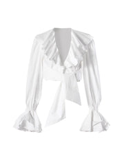 Long sleeve wrap blouse with ruffle details - Ewdi