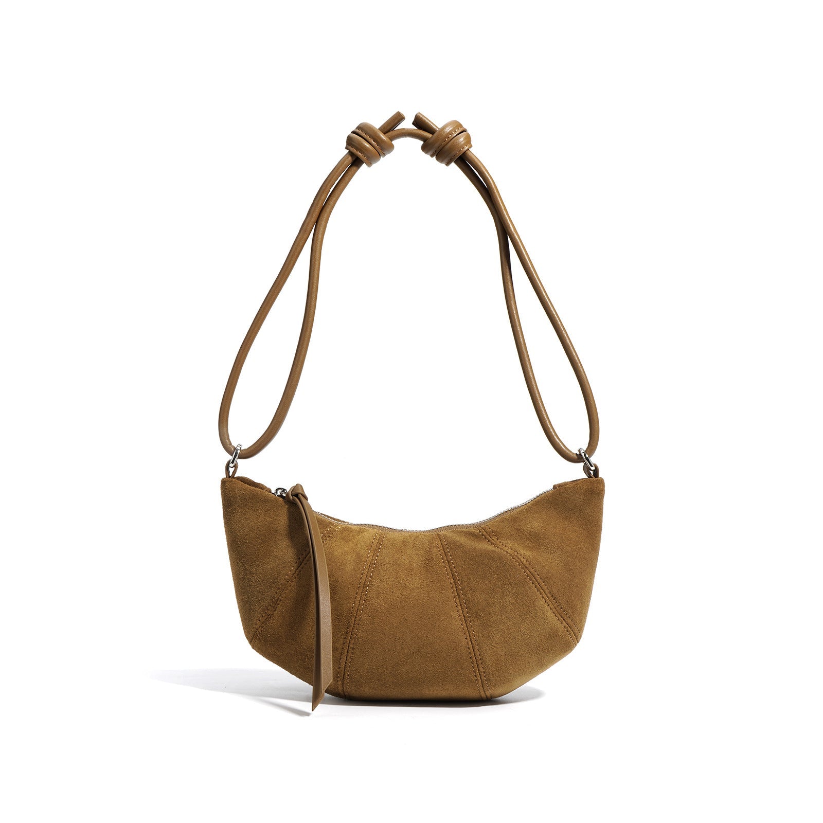 crescent suede shoulder bag with knotted strap – SIENNA