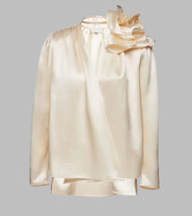 long sleeve satin blouse with floral shoulder detail - Addileigh