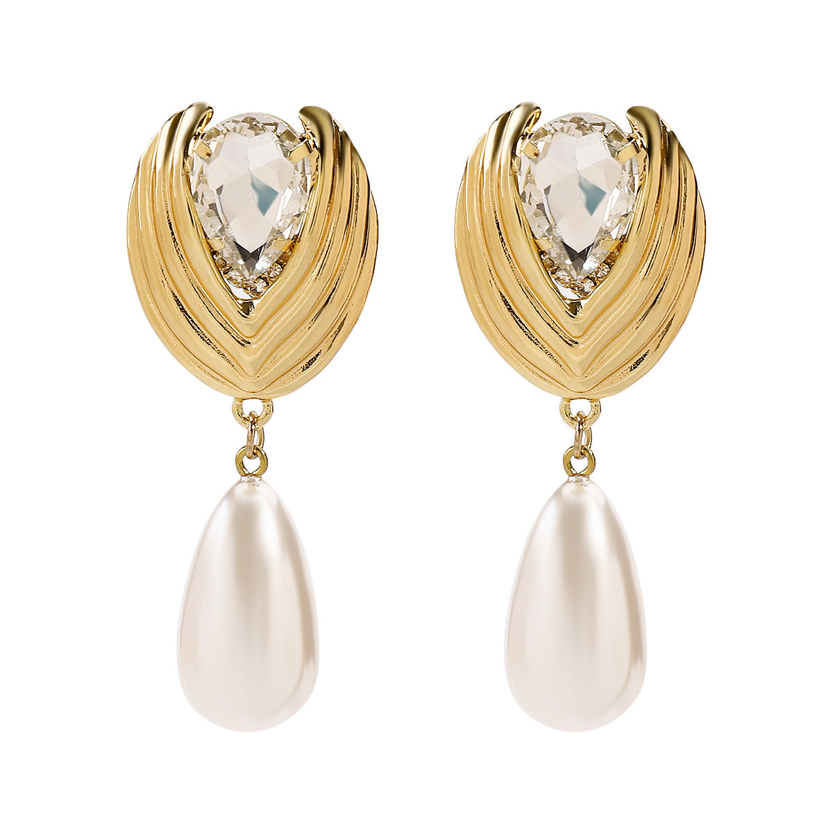 teardrop pearl earrings with crystal stud – RAYAL