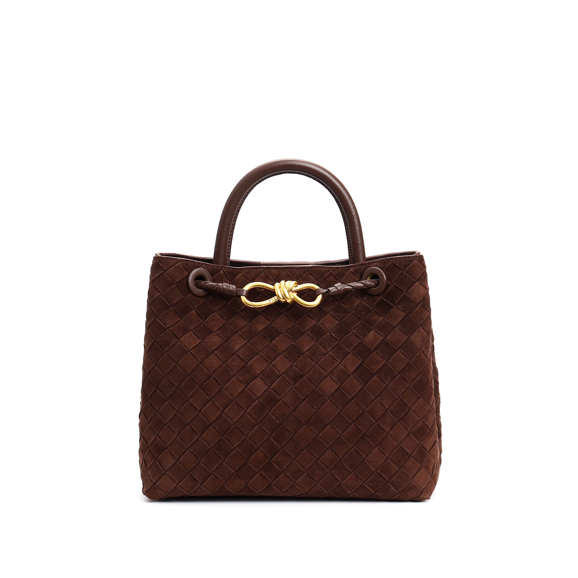 structured woven suede tote with golden knot clasp - DOZRA