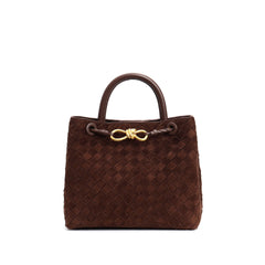 structured woven suede tote with golden knot clasp - DOZRA