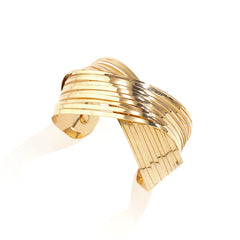 layered gold cuff bracelet with twisted band design – SEREIA